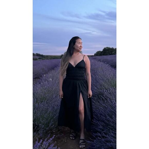 SAU LEE Black Poplin 100% Cotton Brielle Smocked Ruched Dress size US 6 - Picture 4 of 16